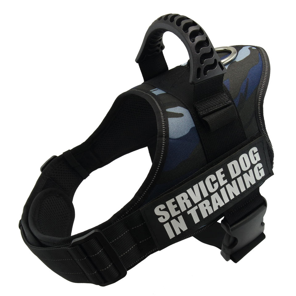 Fluffy Friend harness in camo with Service Dog In Training patch